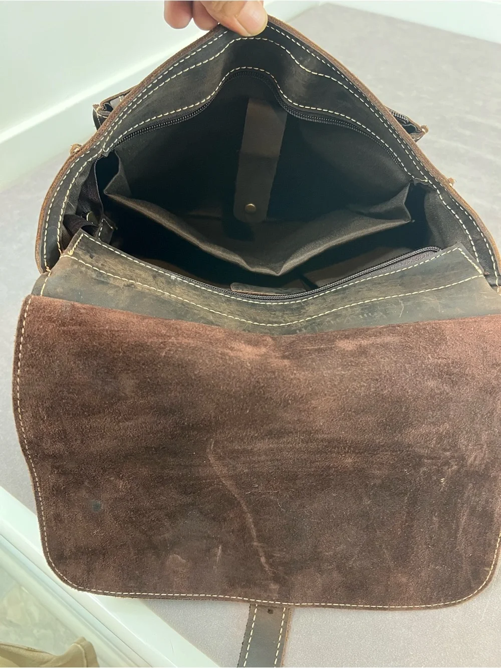 & Other Stories Distressed Brown Leather Messenger Bag
